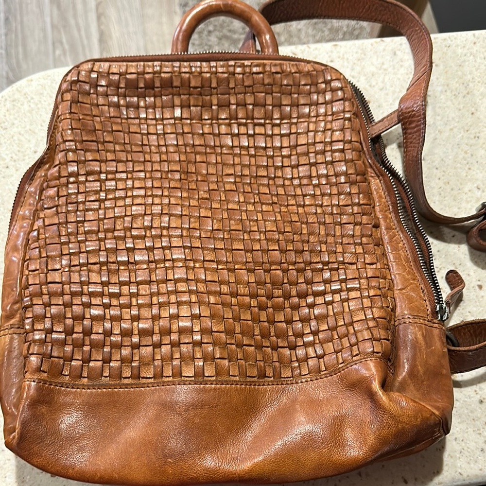 Brown Woven Leather Backpack
